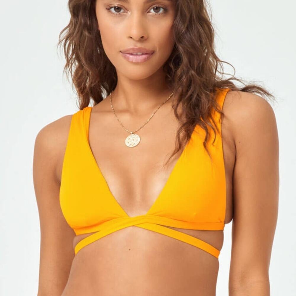 NWT L*Space Women's Avery Wrap-Style Beach Swim Bikini Top Mango Orange Size L